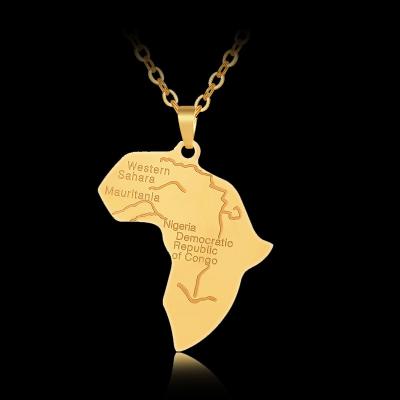 China Gold Environmental Friendly Letter Countries Africa Stainless Steel 3 In One Pendant Jewelry African Map Necklace for sale