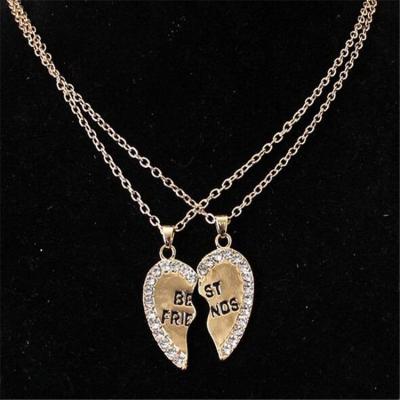 China Hiphop Pave Jewelry Piece Heart Couples Hand Best Friend Zircon Bracelets And Necklaces For 2 3 4 for sale