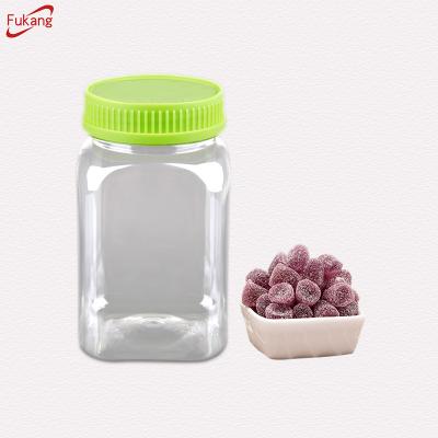 China 18oz Transparent Square PET Food Plastic Nut Jar Honey Jar For Pickles Food 350ml Cookie And Candy Packaging Jar for sale