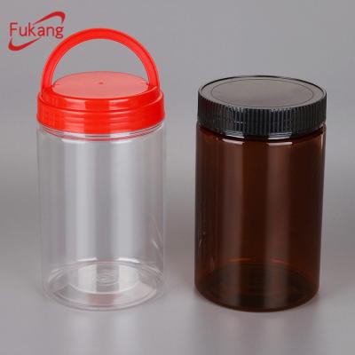 China Food 1 Liter Clear Plastic Bottle, Wide Mouth Cylinder Container With Lid, Plastic Round Pet Tube Food Packaging Jars Factory for sale