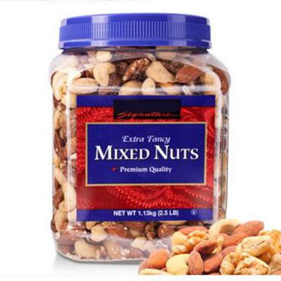 China Clear 2.5LB Roasted Pet Food Nuts Packaging Jars , Large Square Pinch Handle Mixed Nuts / Almond Jars for sale