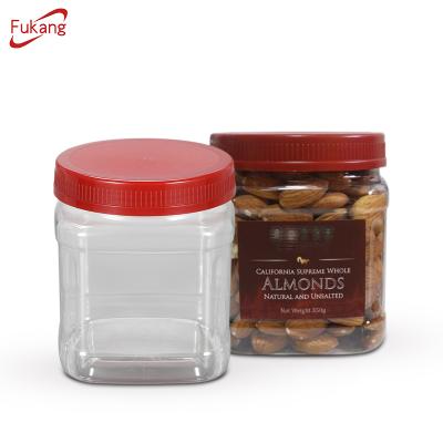 China 20oz Cookie Square Pet Jar For Nuts Packing , 600ml Food Grade Plastic Bottle for sale