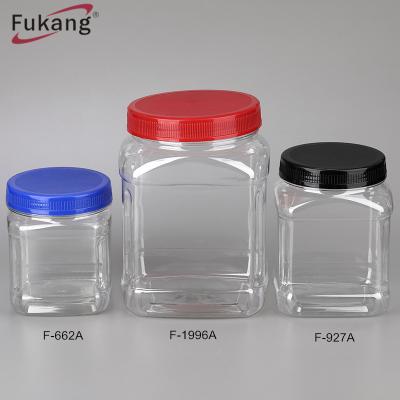 China Wholesale 1L 2L 3L Empty Clear Plastic Food Handle Big Jars For Nuts Cookie And Candy for sale