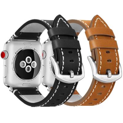 China For Apple Watch 5 4 3 2 1 Stainless Steel 40mm 42mm Watch Band Handmade Leather Strap 44mm Series 6 Clasp Men For Apple Watch Series 5 4 3 for sale