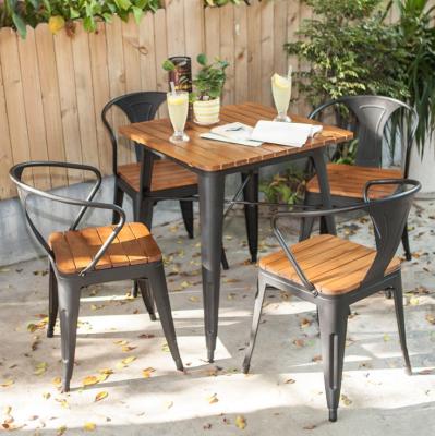 China Cooling Industrial Wood Dining Table And Cafe Nordic Outdoor Garden Iron Dining Chair Set Solid Wood for sale