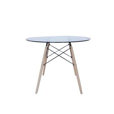 China Modern tempered glass round table legs/around tea tables/round shape dining table with beech wood legs for sale