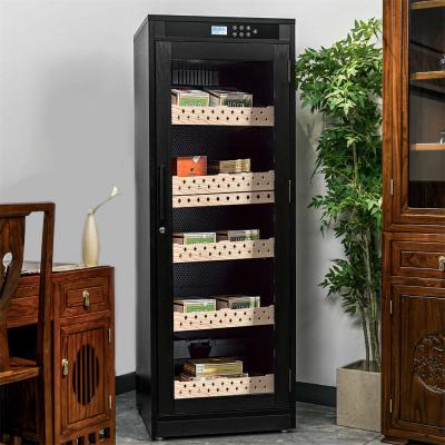 China Luxurious Multi-Tiered Black Solid Wood Cigar Cooler Humidifier for sale