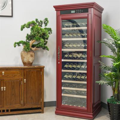 China Precise Temperature Controlled Red Solid Wood Wine Cooler With Locker for sale