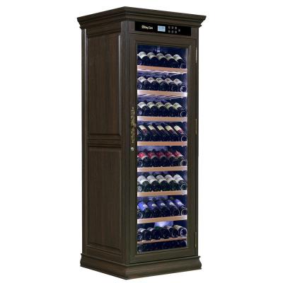 China Classic Dark Brown Wood Wine Cooler With Touch Control Panel And Locker for sale