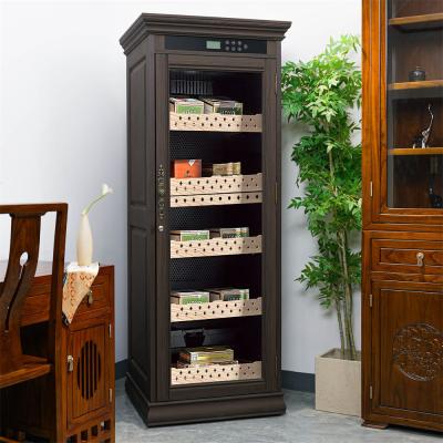 China Premium Quality Dark Brown Solid Wood Frame Cigar Cooler Humifier With Locker for sale