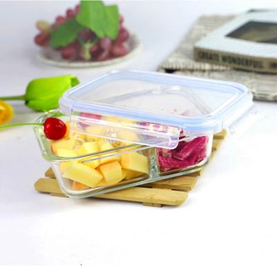 China High Freshness Preservation 2 Compartment Borosilicate Glass Storage Food Container Bento Lunch Box With Lid for sale