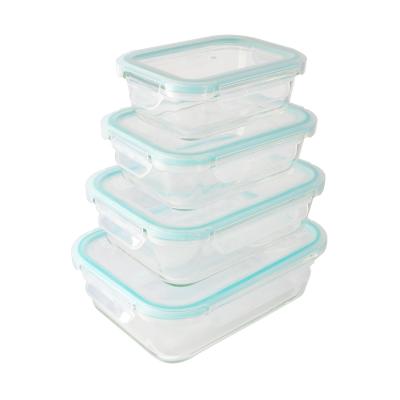 China Freshness Preservation Safe Microwave Food Storage Container Pyrex Rectangle Glass Lunch Bowl With Sealed Lid for sale