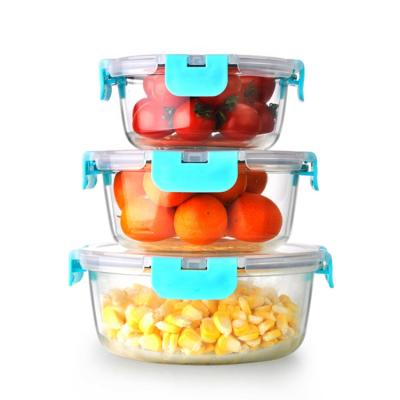 China Custom Cheap Freshness Storage Pyrex Glass Round Shape Lunch Containers Food Packaging Boxes for sale