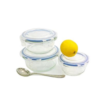 China Freshness Preservation Round Lunch Box Glass Food Storage Container With Airtight Lid With High Quality for sale