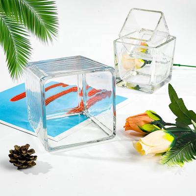 China 6*6cm Classic Square White Clear Glass Candle Jar Daily Decorative Glass Candle Holder for sale