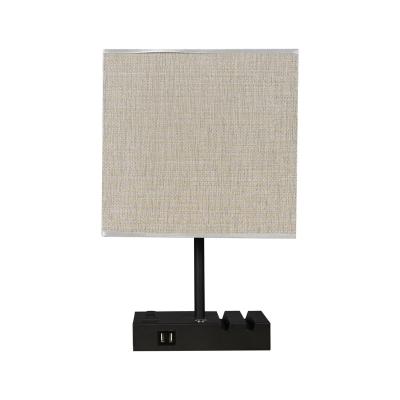 China Modern Hotel Table Lamp Base AC Infill Outlet With Steel With Gray Fabric Shade Electric Iron Modern Contemporary Bedroom Decoration for sale