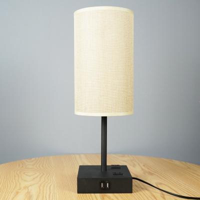 China Modern Bedside Table Touch Control Lamp With 2 USB Ports Fabric Lampshade for sale