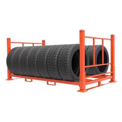 China 1500kg Capacity Vertical Stackable Folding Tire Racks For Adjustable Mobility In Tire Te koop