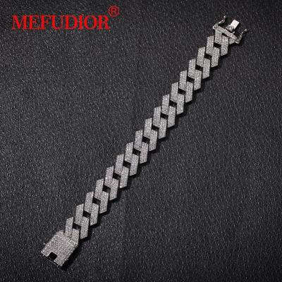 China Hiphop Men's 925 Sterling Silver Cuban Link Chain Moissanite Diamond Cuban Link Chain Bracelet for sale