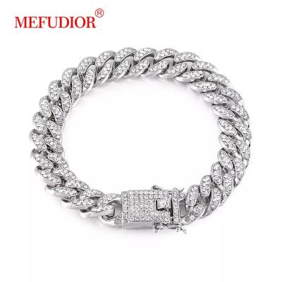 China Hot Selling Hip Hop Hip Hop Style Iced Out Full Miami Restriction Moissanite Link Chain Bling Hitter Bracelet Mens Fashion Cuban Jewelry for sale