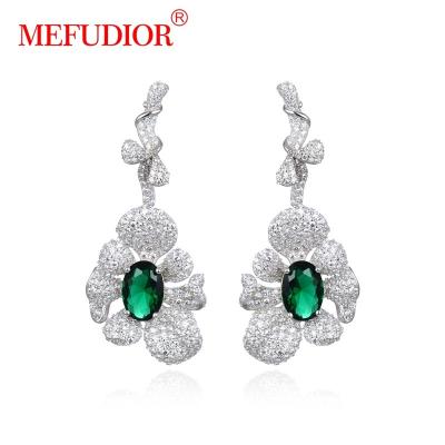 China Wholesale CLASSIC Green Micro Pave Drop Earrings Womens 925 Gold Silver Vermeil Fine Jewelry Drop Earrings for sale