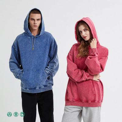 China Anti-wrinkle Custom design dropped shoulder sleeves heavy weight 420g cotton hoodies vintage wash hoodie no string loose heavy hoodie for sale