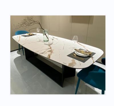 China Modern Design Large Size Retangular Porcelain Slab Custom Blue Vein Vitrified Dining Table Tops for sale