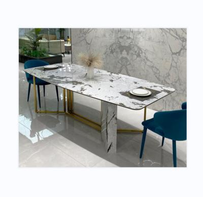 China Modern Design Large Size Retangular Porcelain Slab Custom Blue Vein Vitrified Dining Table Tops for sale