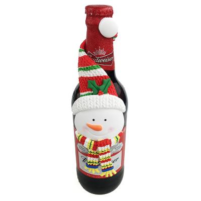 China Custom cute Europe DMO Yiwu bobao snowman polymer clay new beer bottle pendant and shrink wrap for bar party and home decoration for sale