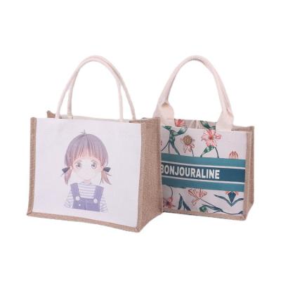 China Custom Logo Eco Friendly Reusable Natural Jute Tote Bags Reusable Grocery Shopping Bag for sale