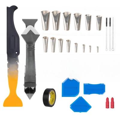 China 34 Pcs 3 in 1 Silicone Caulking Tools Kit 14 pcs Caulking Finisher Nozzles Plastic Scraper Set for Bathroom kitchen for sale