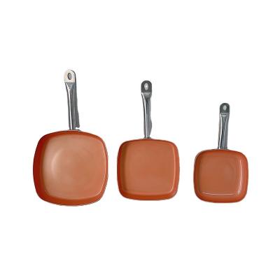 China Copper Color Sustainable Frying Pan With Square Lid Cookware Set for sale