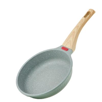 China Sustainable Hot Sale European Wooden Handle Frying Pan/Fry Pan Non-Stick Avocado Green Marble Coating for sale