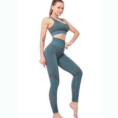 China Breathable Women Long Sleeve Activewear OEM Fitness Yoga Sets Sportswear Mesh Leggings Set Workout Leggings And Seamless Crop Tops Suits for sale