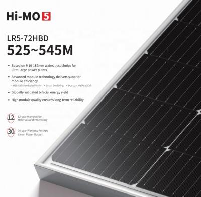 China Dual Solar Power System Bifacial Solar Panel 545W Longi Glass Ground Floor Production And Rooftop Solar Panel for sale