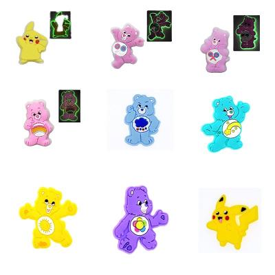 China LED Shoe Charm 2022 Latest Models PVC Shoe Buckle Decorations Charms Designer Popular Rainbow Bear Glow in the Dark Shoe Charms for Croc Shoes Cha for sale