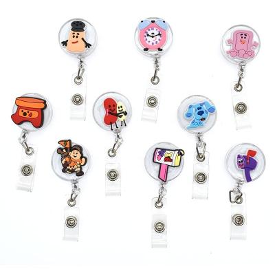 China Cute Reel Pull Sling Reel Kawaii Office School Plastic Retractable Alarm Clock Pattern Cut Out ID Card Holder Cartoon Badge Reels for sale