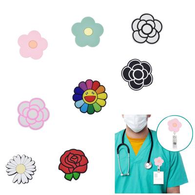 China Soft Cute Retractable Nurse ID Badge Reel Holder PVC Matel Pretty Flower Customized Office School Wholesale for sale