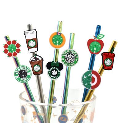 China New viable 3d silicone straw topper charm custom cover for tumbers wholesale cute pvc set attachment coffee straw topper for sale