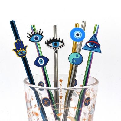 China Viable PVC straw toppers evil eye cartoon silicone straw topper drinking for tumbers wholesale fit bar decorating for sale