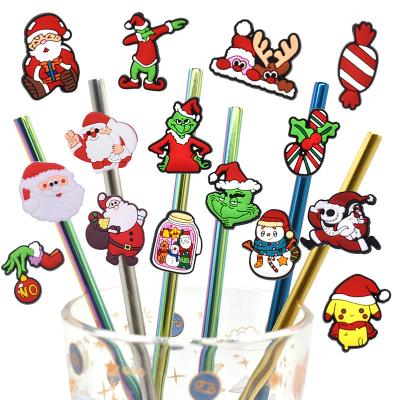 China New Design Christmas Grinch Santa Claus Grinch Theme Straw Topper Fit 6-8mm Straw-Topper Mold Viable Charm Custom Wholesale for sale