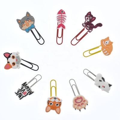 China PVC Cute Bookmark Cute Cartoon Cats Clips For Custom Rubber PVC Paper Clip for sale