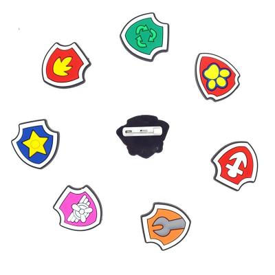 China 2020 New Design Cartoon Shield Shape Custom Soft PVC Pin Brooch Customized Cartoon Brooch Pin For Kids for sale