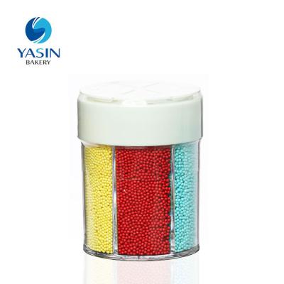 China Cake decorating and ice cream decorating rainbow sprinkles pearl sugar pearl in 6 cell bottle, use in cake decorating and ice cream decorating, yasin bakery happiness maker for sale