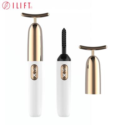 China Adjustable Temperature 2 Indicator 2 in 1 Eyelash Beauty Tool Heated Eyelash Curler with Adjustable Temperature 65 85 Degree T Shape Massage for Eyelash Curler for sale