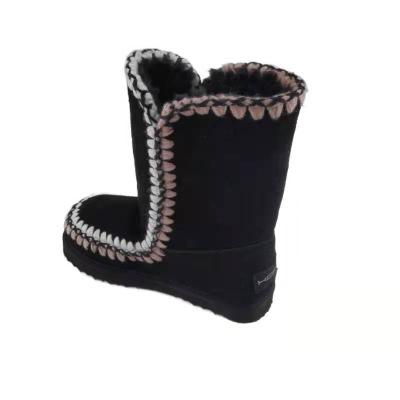 China Lady Shoes Black Faux Suede Ankle Boots Wholesale Winter Waterproof Women's Snow Boots Luxury Medium Boots for sale