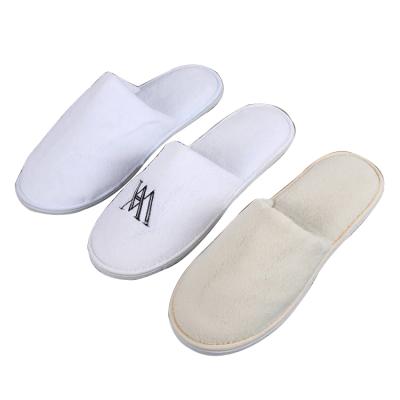 China Disposable factory whosale lightweight price knit fabric round slip single hotel bathroom indoor slippers for women and man for sale