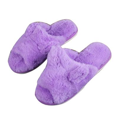 China Fashion Trend Faux Fur Slippers OEM Comfortable Women's Flat Warm Sandals Rabbit Open Toe Home Slippers Fluffy Toe Home Slippers for sale