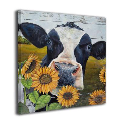 China Waterproof+ECO-Friendly Cut Sunflower Cow Wall Paintings Canvas Art Decor Farmhouse Artwork for Bedroom Office Living Room Kitchen Decor Home Picture for sale