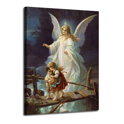 China Waterproof+ECO-Friendly Religious Vintage Picture Posters Print Painting Guardian Angel Protecting Children On Deck Canvas Wall Art For Bedroom Decor for sale